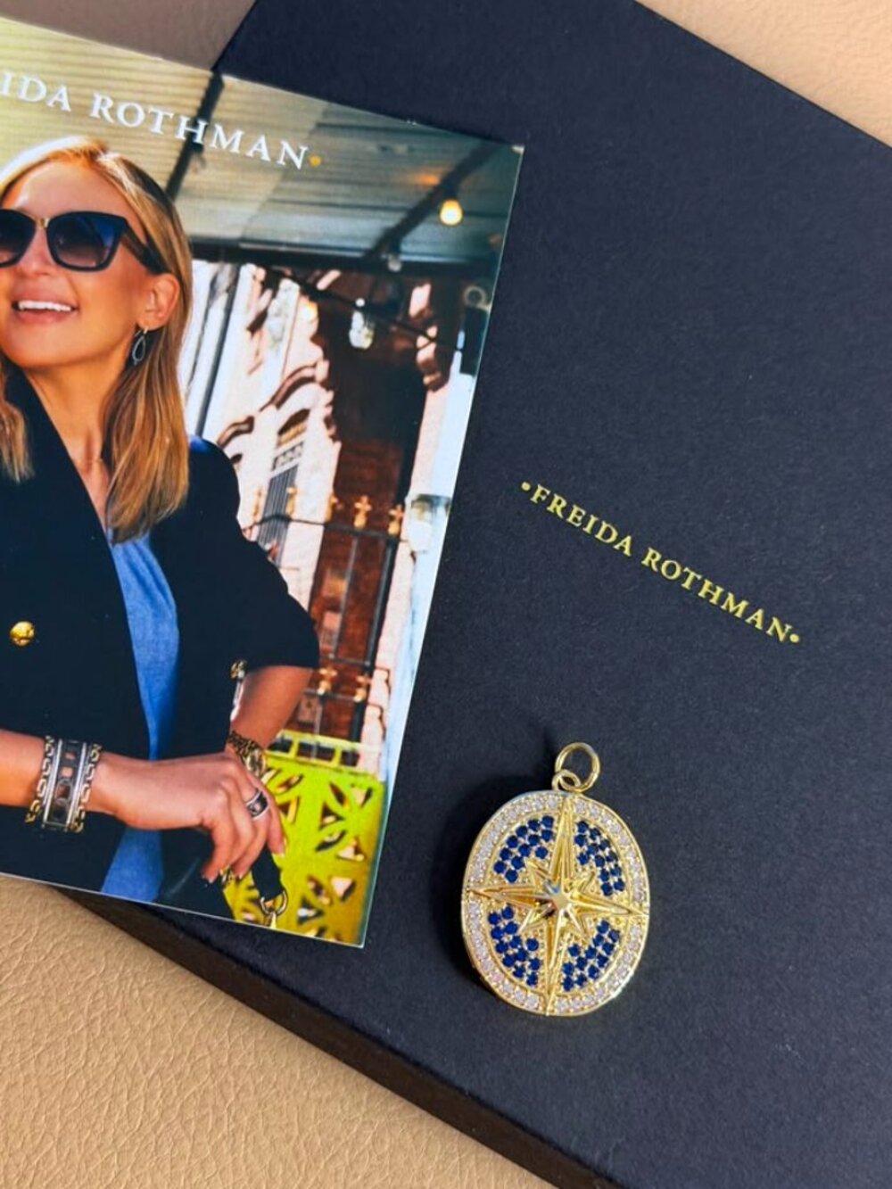 FREIDA ROTHMAN VAULT - Gold with Blue Paves Starburst Pendant